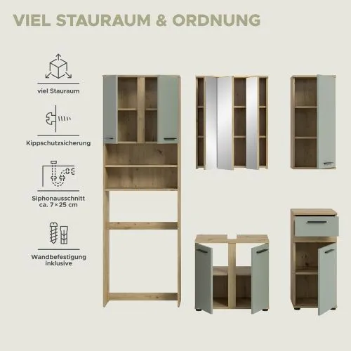 Badezimmer-Set Blake 1 | Salbei / Artisan Eiche | 5-teilig