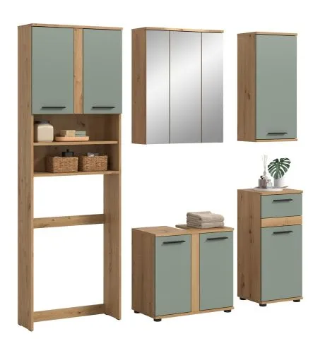 Badezimmer-Set Blake 1 | Salbei / Artisan Eiche | 5-teilig ohne Beleuchtung