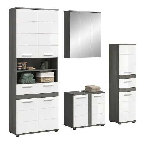 Badezimmer-Set Blake 1 | weiß Hochglanz / rauchsilber | 4-teilig