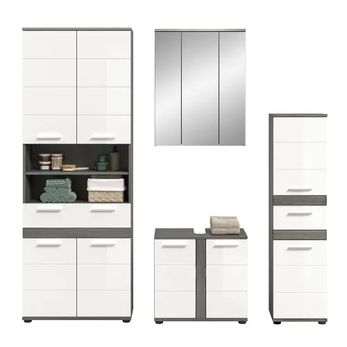 Badezimmer-Set Blake 1 | weiß Hochglanz / rauchsilber | 4-teilig ohne Aufsatzleuchte