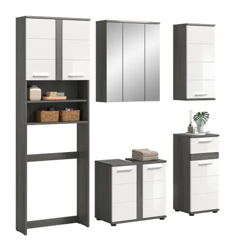 Badezimmer-Set Blake 1 | weiß Hochglanz / rauchsilber | 5-teilig ohne Beleuchtung
