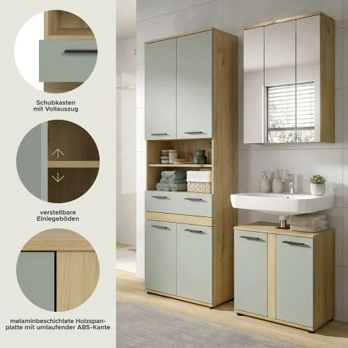 Badezimmer-Set Blake 2 | Salbei / Artisan Eiche | 3-teilig