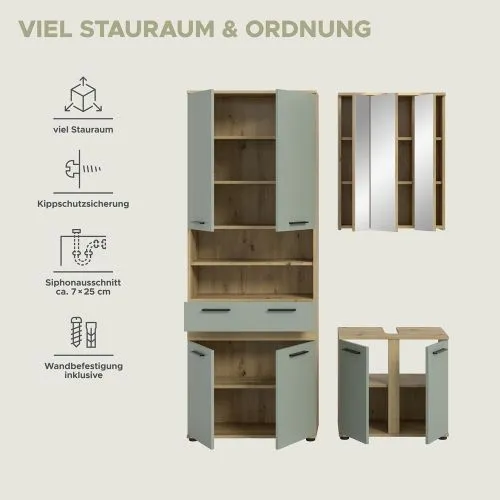 Badezimmer-Set Blake 2 | Salbei / Artisan Eiche | 3-teilig