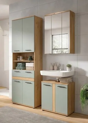 Badezimmer-Set Blake 2 | Salbei / Artisan Eiche | 3-teilig mit LED