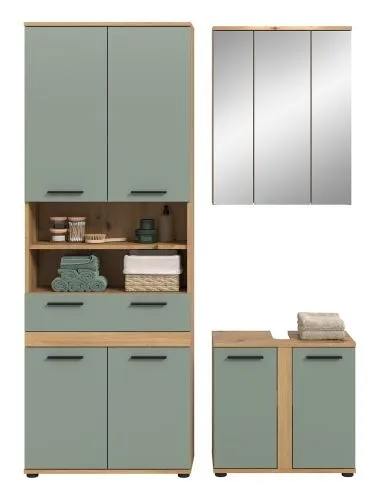 Badezimmer-Set Blake 2 | Salbei / Artisan Eiche | 3-teilig mit LED