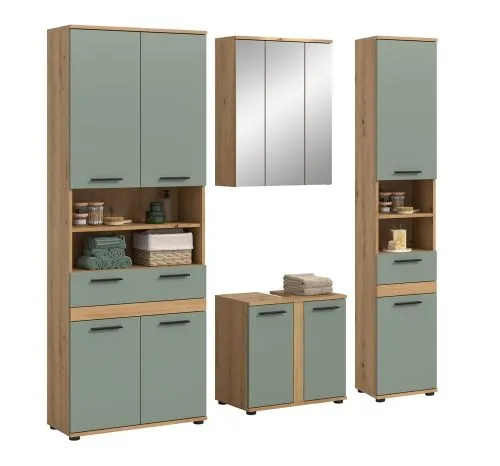 Badezimmer-Set Blake 2 | Salbei / Artisan Eiche | 4-teilig ohne Aufsatzleuchte