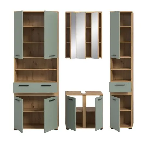 Badezimmer-Set Blake 2 | Salbei / Artisan Eiche | 4-teilig ohne Aufsatzleuchte