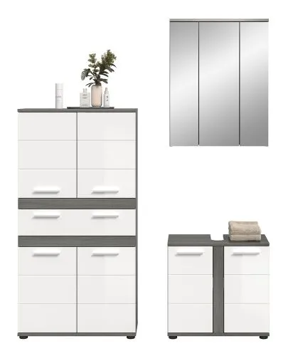 Badezimmer-Set Blake 2 | weiß Hochglanz / rauchsilber | 3-teilig ohne Beleuchtung