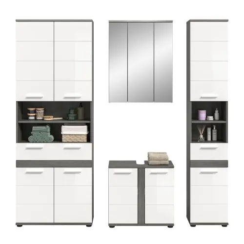 Badezimmer-Set Blake 2 | weiß Hochglanz / rauchsilber | 4-teilig