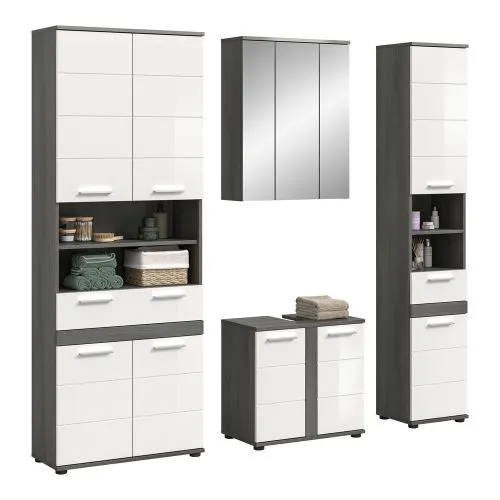 Badezimmer-Set Blake 2 | weiß Hochglanz / rauchsilber | 4-teilig ohne Aufsatzleuchte