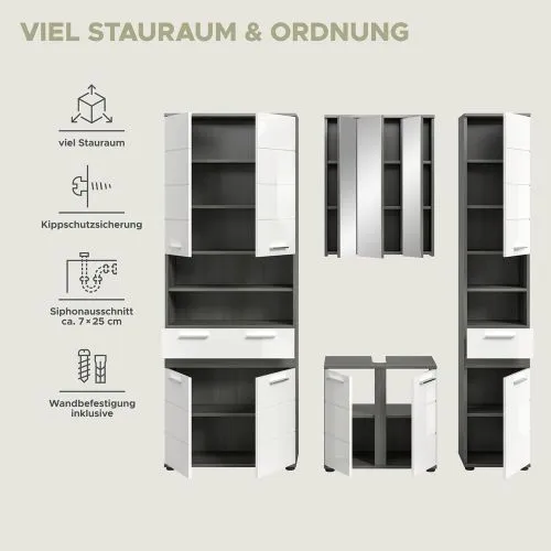Badezimmer-Set Blake 2 | weiß Hochglanz / rauchsilber | 4-teilig ohne Aufsatzleuchte