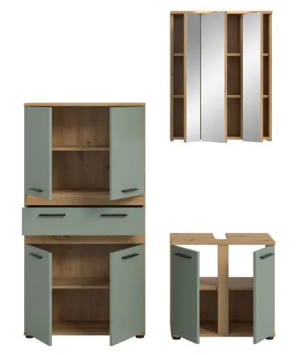 Badezimmer-Set Blake 3 | Salbei / Artisan Eiche | 3-teilig mit LED