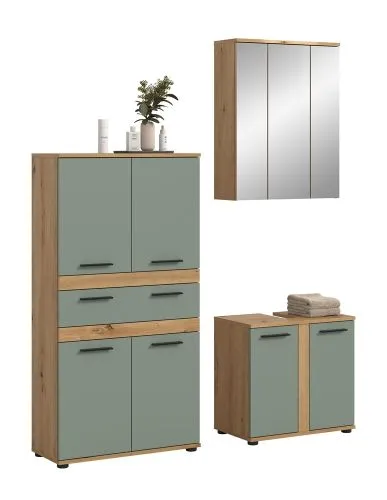 Badezimmer-Set Blake 3 | Salbei / Artisan Eiche | 3-teilig ohne Beleuchtung