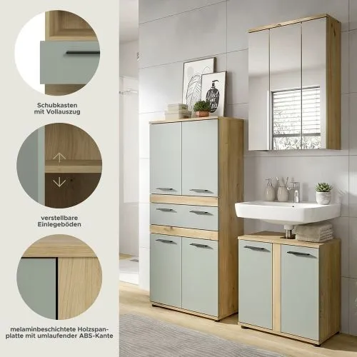 Badezimmer-Set Blake 3 | Salbei / Artisan Eiche | 3-teilig ohne Beleuchtung