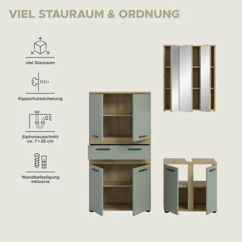 Badezimmer-Set Blake 3 | Salbei / Artisan Eiche | 3-teilig ohne Beleuchtung