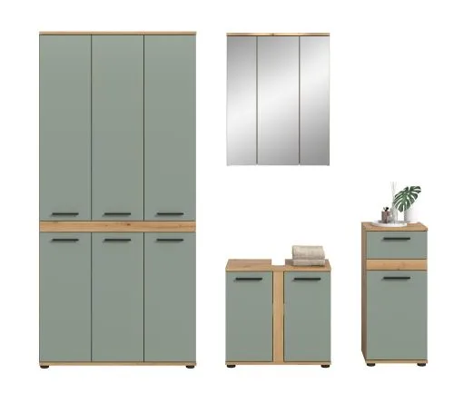 Badezimmer-Set Blake 3 | Salbei / Artisan Eiche | 4-teilig ohne Aufsatzleuchte