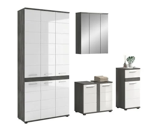 Badezimmer-Set Blake 3 | weiß Hochglanz / rauchsilber | 4-teilig