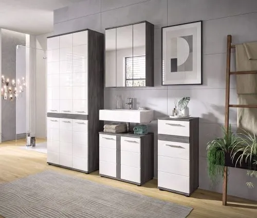 Badezimmer-Set Blake 3 | weiß Hochglanz / rauchsilber | 4-teilig mit LED