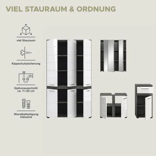 Badezimmer-Set Blake 3 | weiß Hochglanz / rauchsilber | 4-teilig mit LED