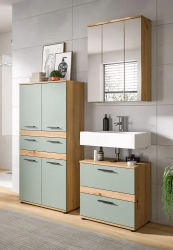 Badezimmer-Set Blake 4 | Salbei / Artisan Eiche | 3-teilig mit LED 1
