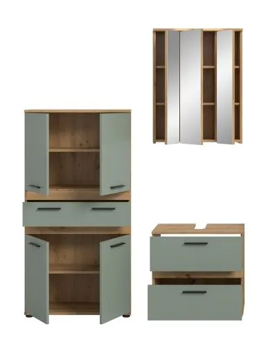 Badezimmer-Set Blake 4 | Salbei / Artisan Eiche | 3-teilig mit LED 1