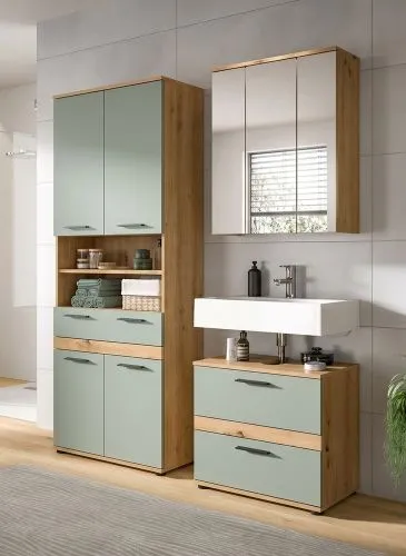 Badezimmer-Set Blake 4 | Salbei / Artisan Eiche | 3-teilig ohne Beleuchtung