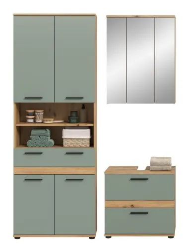 Badezimmer-Set Blake 4 | Salbei / Artisan Eiche | 3-teilig ohne Beleuchtung