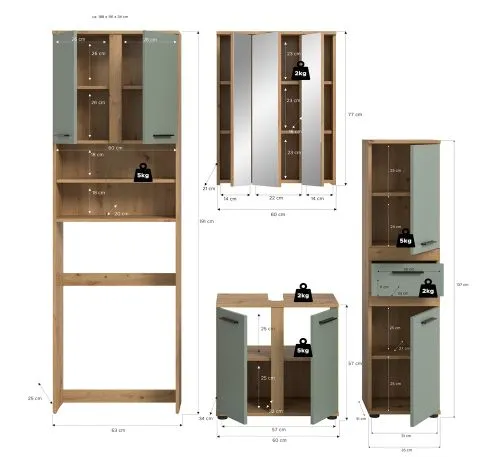 Badezimmer-Set Blake 4 | Salbei / Artisan Eiche | 4-teilig