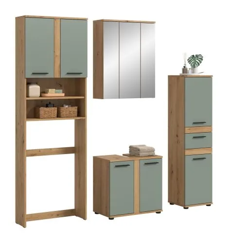 Badezimmer-Set Blake 4 | Salbei / Artisan Eiche | 4-teilig mit Aufsatzleuchte