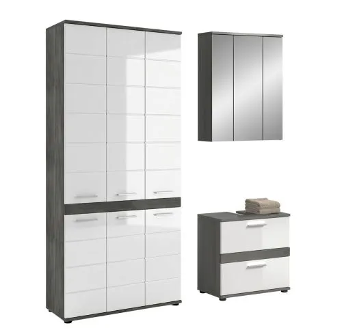 Badezimmer-Set Blake 4 | weiß Hochglanz / rauchsilber | 3-teilig mit LED 1