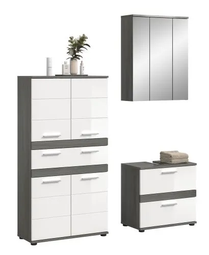 Badezimmer-Set Blake 4 | weiß Hochglanz / rauchsilber | 3-teilig mit LED