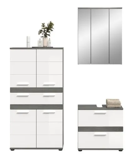 Badezimmer-Set Blake 4 | weiß Hochglanz / rauchsilber | 3-teilig mit LED