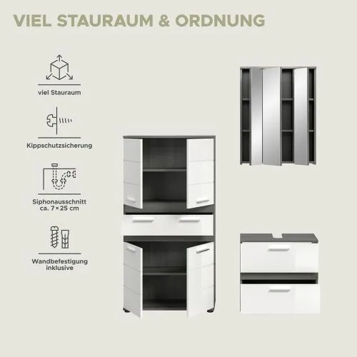 Badezimmer-Set Blake 4 | weiß Hochglanz / rauchsilber | 3-teilig mit LED