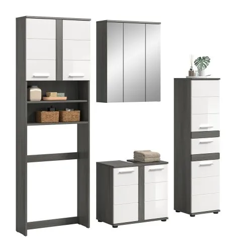 Badezimmer-Set Blake 4 | weiß Hochglanz / rauchsilber | 4-teilig