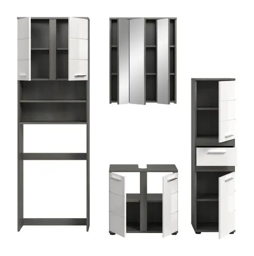 Badezimmer-Set Blake 4 | weiß Hochglanz / rauchsilber | 4-teilig mit Aufsatzleuchte