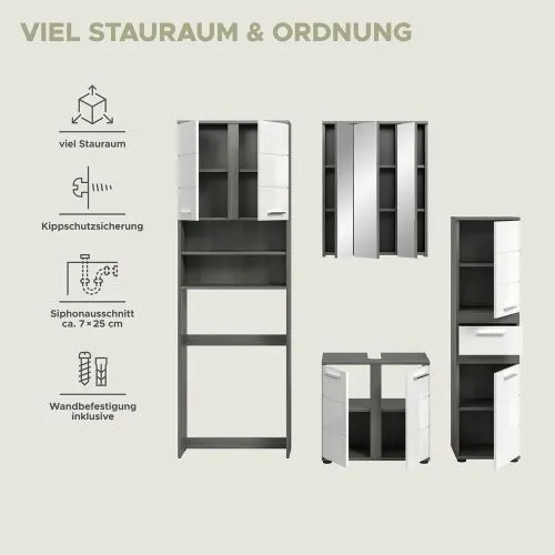 Badezimmer-Set Blake 4 | weiß Hochglanz / rauchsilber | 4-teilig ohne Aufsatzleuchte