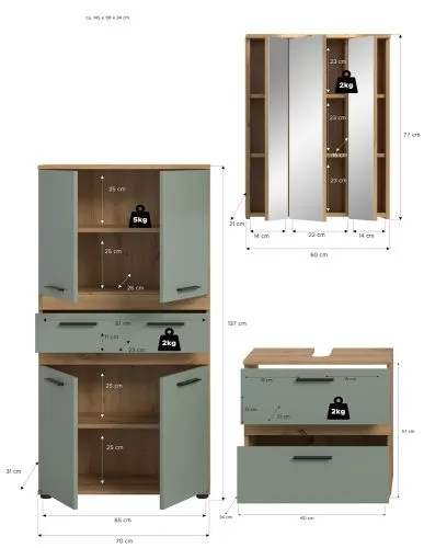Badezimmer-Set Blake 4a | Salbei / Artisan Eiche | 3-teilig