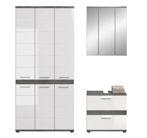 Badezimmer-Set Blake 4a | weiß Hochglanz / rauchsilber | 3-teilig