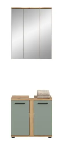 Badezimmer-Set Blake | Salbei / Artisan Eiche | 2-teilig mit Aufsatzleuchte