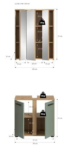 Badezimmer-Set Blake | Salbei / Artisan Eiche | 2-teilig ohne Aufsatzleuchte