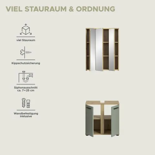 Badezimmer-Set Blake | Salbei / Artisan Eiche | 2-teilig ohne Aufsatzleuchte