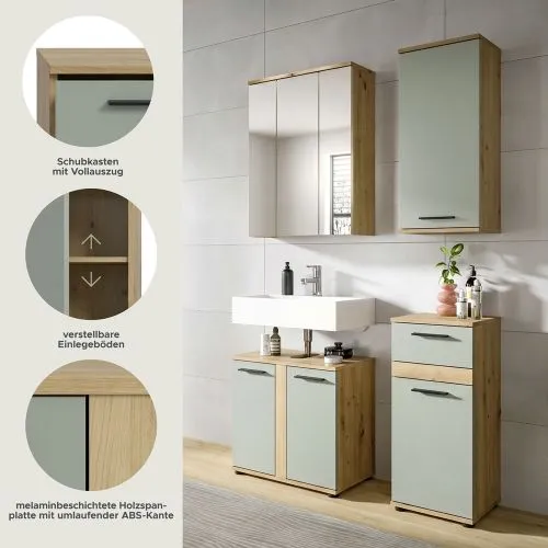 Badezimmer-Set Blake | Salbei / Artisan Eiche | 4-teilig