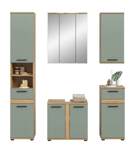 Badezimmer-Set Blake | Salbei / Artisan Eiche | 5-teilig