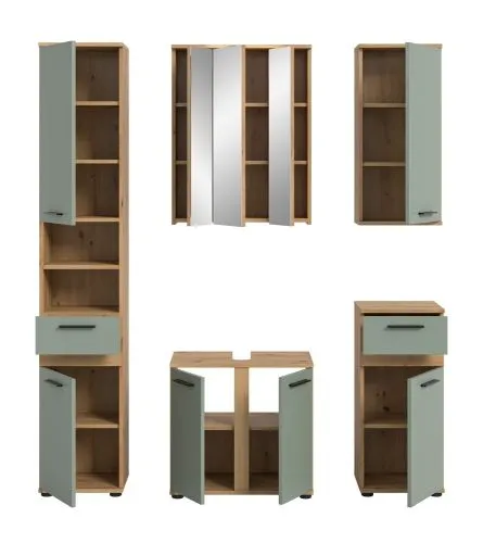 Badezimmer-Set Blake | Salbei / Artisan Eiche | 5-teilig