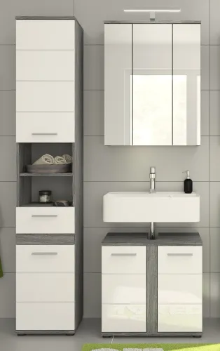 Badezimmer-Set Blake | weiß Hochglanz / rauchsilber | 3-teilig
