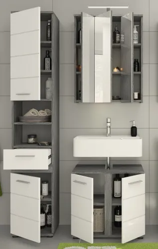 Badezimmer-Set Blake | weiß Hochglanz / rauchsilber | 3-teilig ohne Beleuchtung