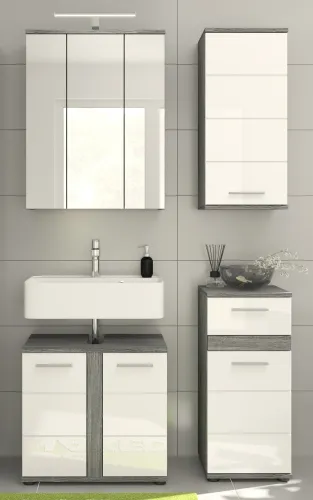 Badezimmer-Set Blake | weiß Hochglanz / rauchsilber | 4-teilig