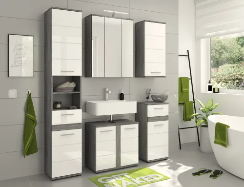 Badezimmer-Set Blake | weiß Hochglanz / rauchsilber | 4-teilig
