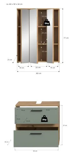 Badezimmer-Set Blake1 | Salbei / Artisan Eiche | 2-teilig mit Aufsatzleuchte