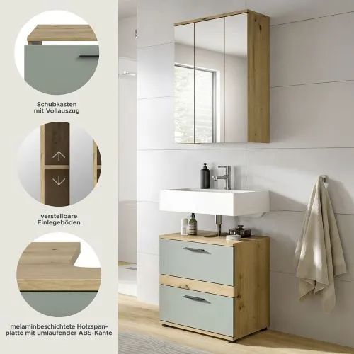 Badezimmer-Set Blake1 | Salbei / Artisan Eiche | 2-teilig mit Aufsatzleuchte